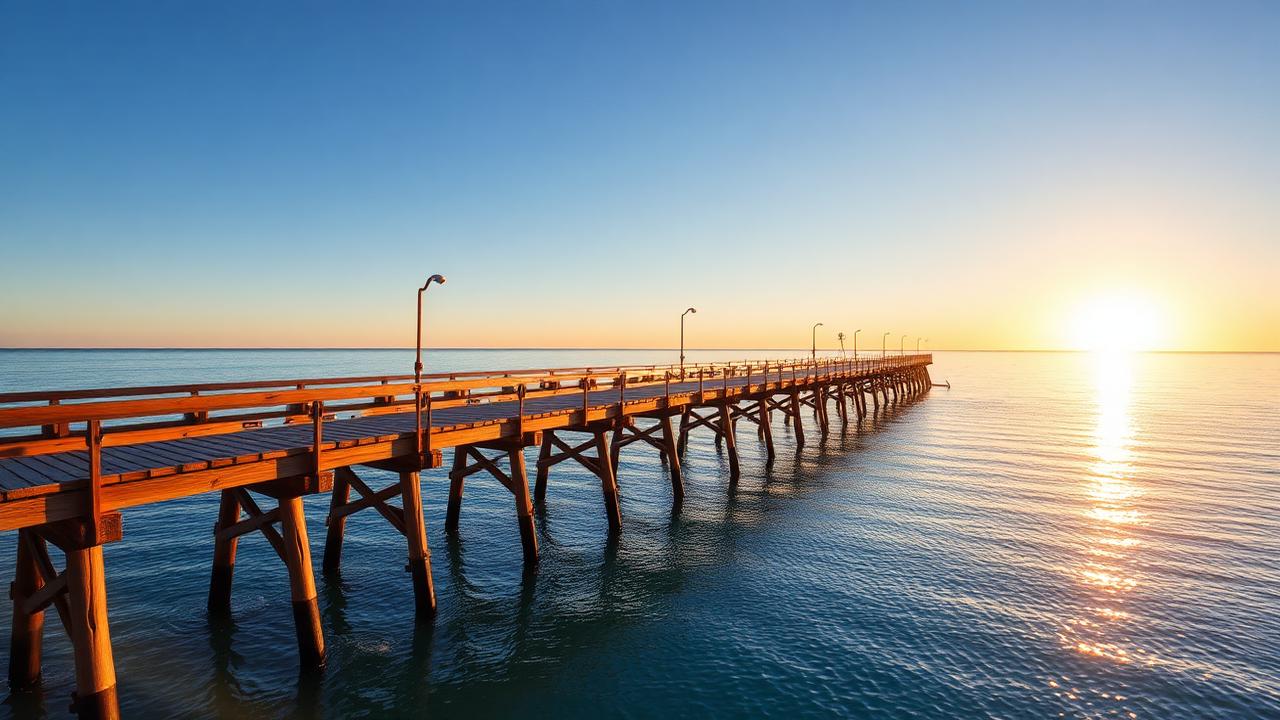 Timber jetty over clear shallow water, classic southern calamari ground